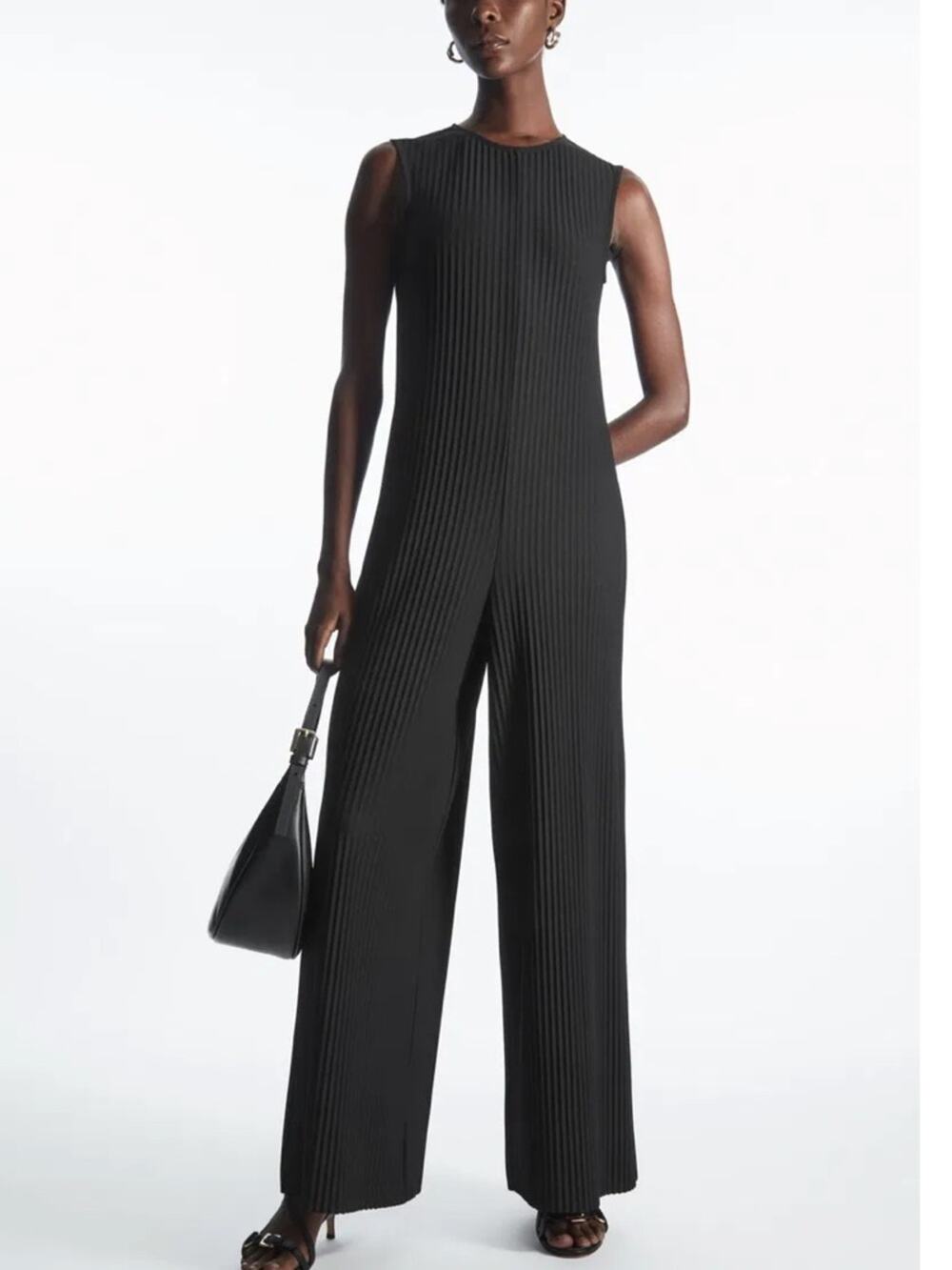 COS Black Sleeveless Pleated Wide Leg Jumpsuit